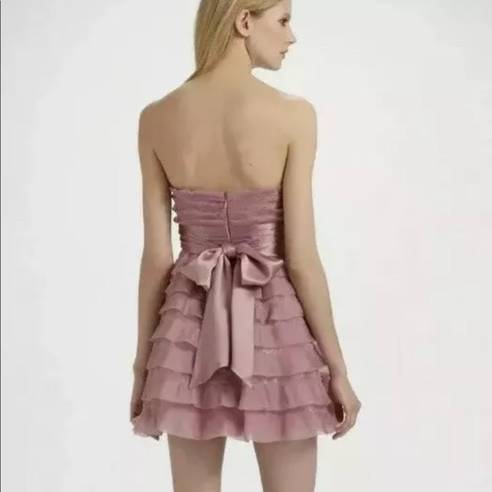 BCBG MaxAzria Pink Mini Strapless Dress - with ruffles & silk waist tie
